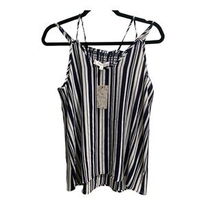 Pink Rose Striped‎ Tank Top, Navy blue and White, size Medium NWT